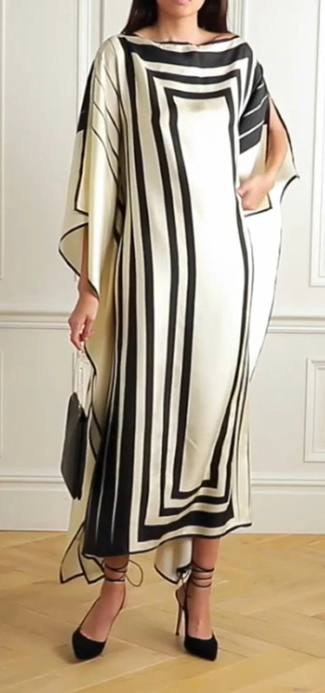 Elegant Women's Printed Kaftan Crepe Maxi Dress