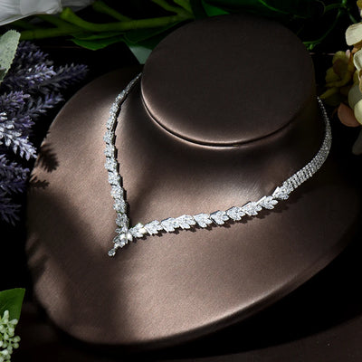 Leaf Design 4pcs AAA CZ Bridal Set | Elegant Wedding Jewelry #CubicZirconia #BridalGlam