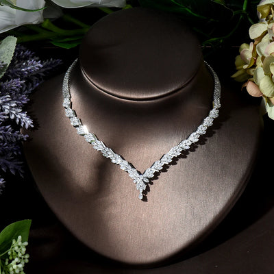 Leaf Design 4pcs AAA CZ Bridal Set | Elegant Wedding Jewelry #CubicZirconia #BridalGlam