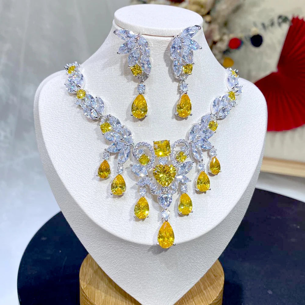 Yellow Stone Cube Long Zircon Pendant