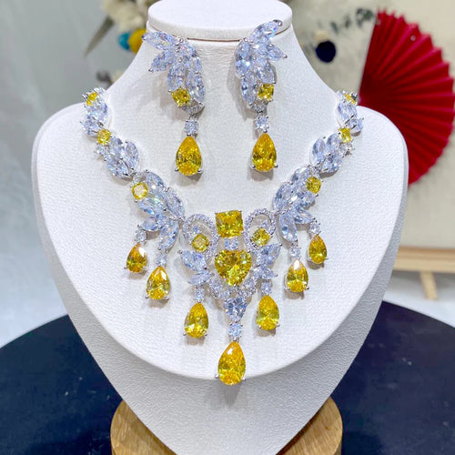 Yellow Stone Cube Long Zircon Pendant