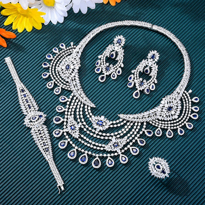 Luxury 4PCS UAE Rainbow Fireworks Jewelry Set for Women | 18K Gold-Plated Bridal Set