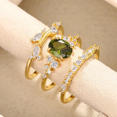 Elegant Olive Green Zirconia Ring Set