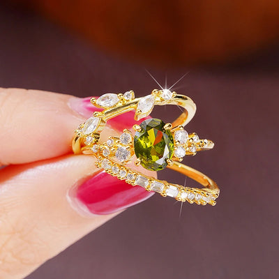 Elegant Olive Green Zirconia Ring Set