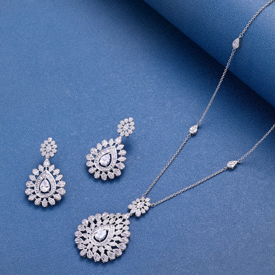 Elegant Women Wedding Jewellery - African CZ Crystal Leaf Drop Bridal
