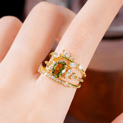 Elegant Olive Green Zirconia Ring Set