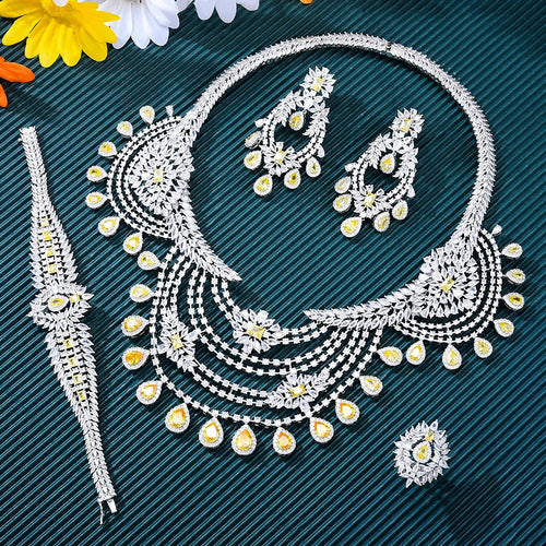 Luxury 4PCS UAE Rainbow Fireworks Jewelry Set for Women | 18K Gold-Plated Bridal Set