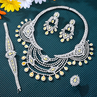 Luxury 4PCS UAE Rainbow Fireworks Jewelry Set for Women | 18K Gold-Plated Bridal Set