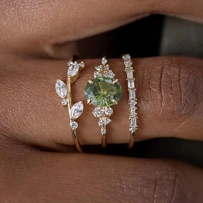Elegant Olive Green Zirconia Ring Set