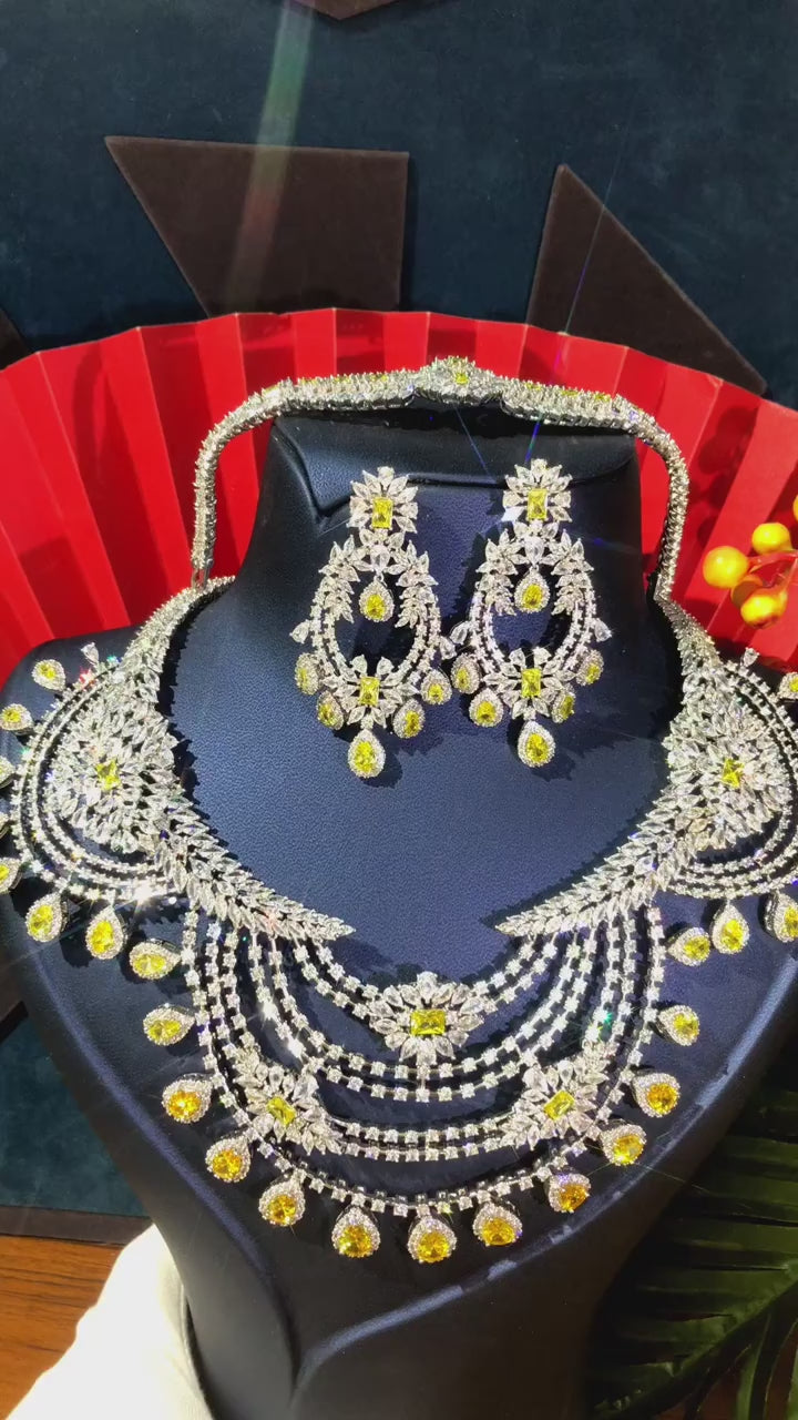 Luxury 4PCS UAE Rainbow Fireworks Jewelry Set for Women | 18K Gold-Plated Bridal Set