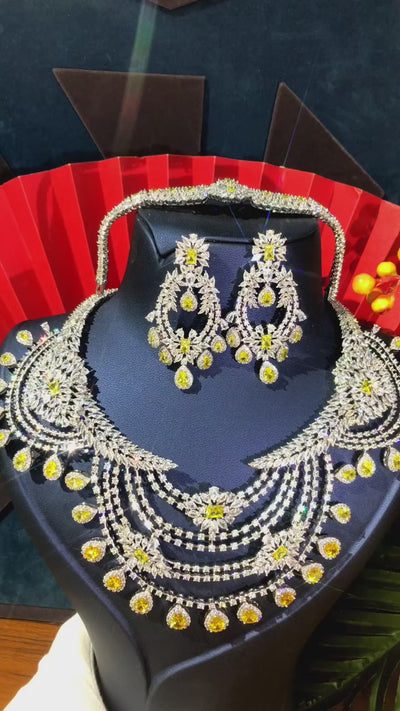 Luxury 4PCS UAE Rainbow Fireworks Jewelry Set for Women | 18K Gold-Plated Bridal Set